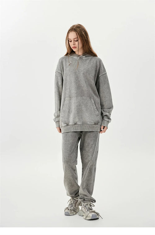 Obsidian Phoenix Unisex Luxury Batik Washed Sweatpants - 420gsm High Street Loose-Fit Distressed Cotton Joggers