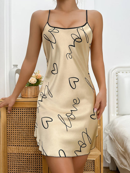 Obsidian Phoenix Women's Luxury Heart Letter Print Nightdress