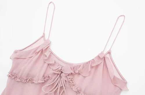Celestial Comfort Ruffled Front Tie Tank Top - Semi-Sheer, Backless with Thin Straps, Sexy Women’s Camisole - Celestial Comfort Clothing