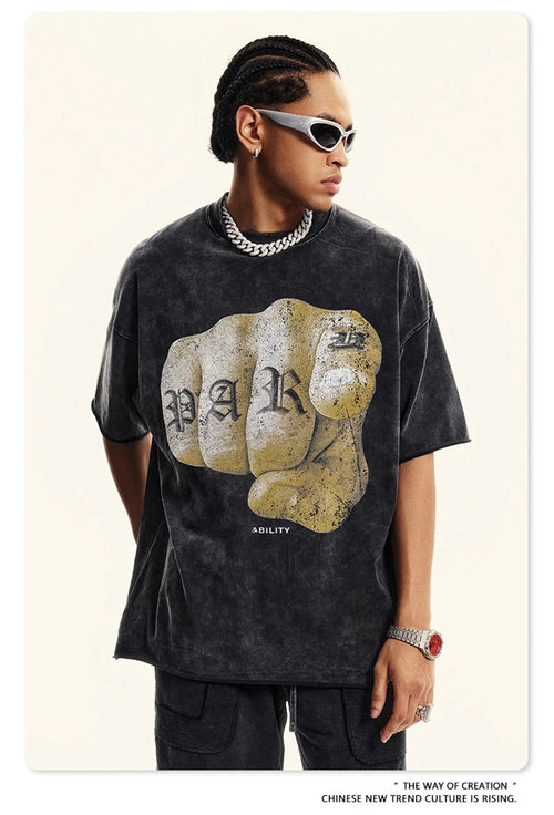 Obsidian Phoenix Unisex Luxury Hip Hop T-Shirt - 310gsm Washed Cotton Retro Print Tee