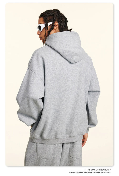 Obsidian Phoenix Unisex Luxury Solid Fleece Hoodie - 420gsm Retro Relaxed-Fit Warm Hooded Pullover