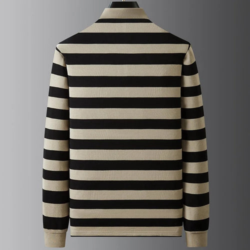 Obsidian Phoenix Luxury Striped Polo Shirt - High-End Long Sleeve Men’s Casual Shirt in Sizes Up to 8XL