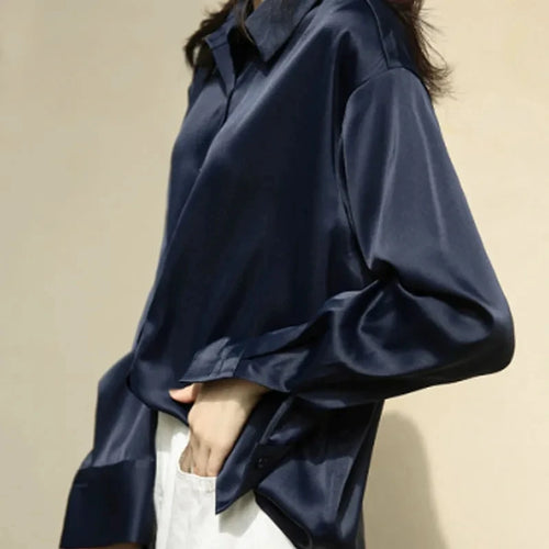 Celestial Comfort Vintage Silk Shirt - Button-Up Satin Blouse, Elegant Long Sleeve Office Top for Women - Celestial Comfort Clothing
