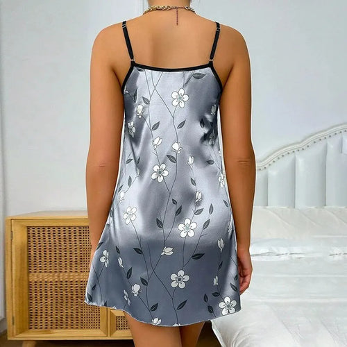 Obsidian Phoenix Women's Luxury Satin Floral Print Sleepdress