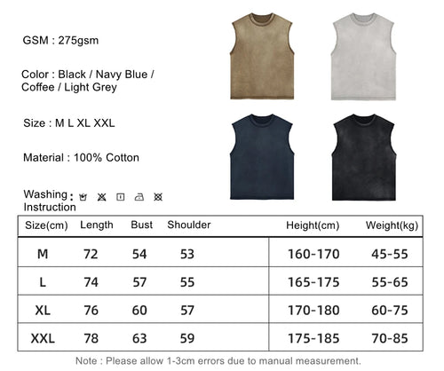 Obsidian Phoenix Unisex Luxury Batik Washed Tank Top - Retro Distressed High Street Sleeveless Cotton Vest