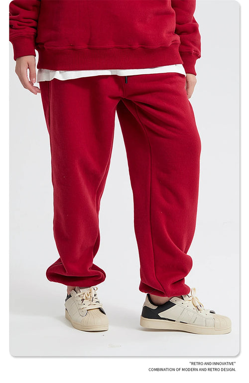 Obsidian Phoenix Unisex Luxury Fleece Sweatpants - 360gsm Loose-Fit Knitted Solid Tracksuit Pants