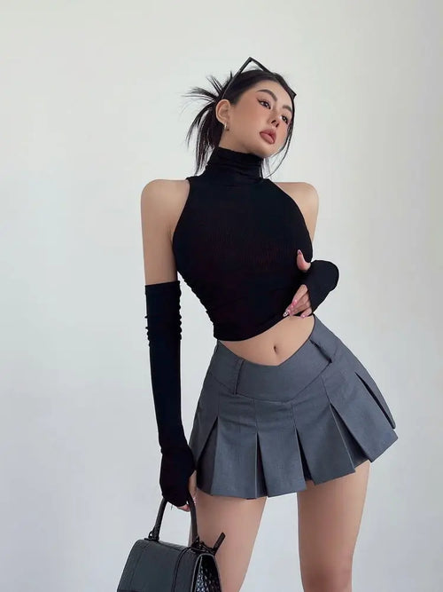 Celestial Comfort Turtleneck Crop Top - Oversleeve, Slim Fit Streetwear Tee - Celestial Comfort Clothing