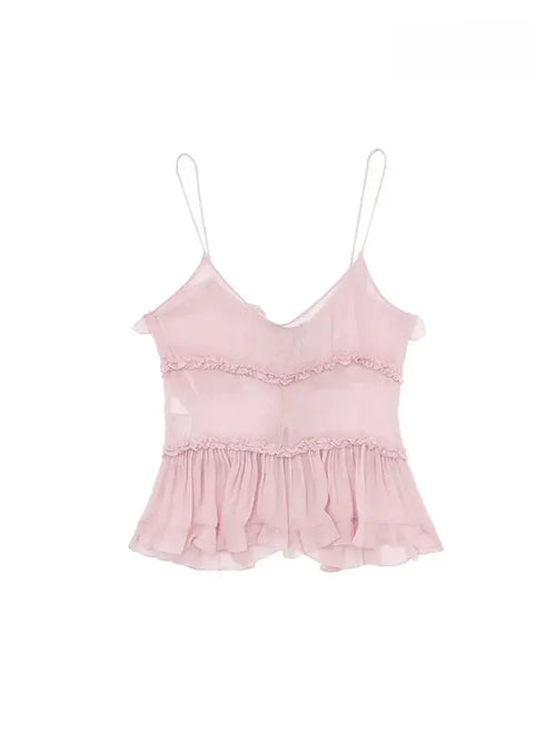 Celestial Comfort Ruffled Front Tie Tank Top - Semi-Sheer, Backless with Thin Straps, Sexy Women’s Camisole - Celestial Comfort Clothing