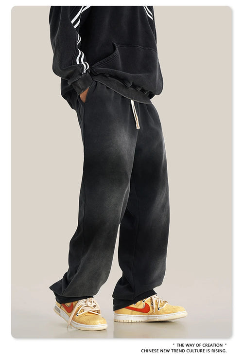 Obsidian Phoenix Unisex Luxury Monkey Washed Fleece Pants - 370gsm High Street Warm Oversized Straight Sweatpants