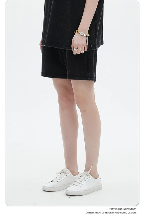 Obsidian Phoenix Unisex Luxury Batik Washed Shorts - 400gsm High Street Knee-Length Cotton Shorts