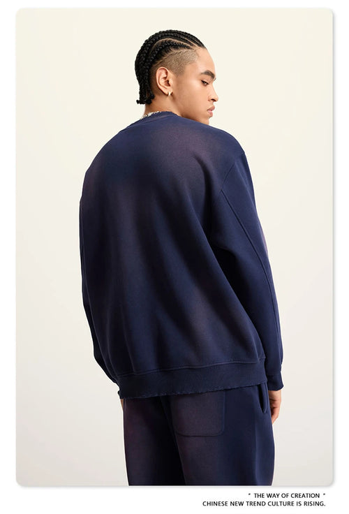 Obsidian Phoenix Unisex Luxury Gradient Fleece Sweatshirt - 375gsm Monkey Washed O-Neck Loose-Fit Pullover