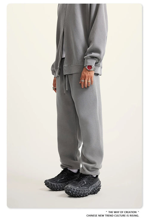 Obsidian Phoenix Luxury 355gsm Washed Fleece Sweatpants - Unisex Retro Loose-Fit Warm Joggers