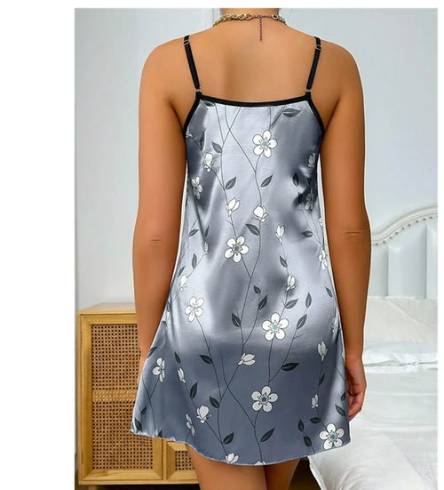 Obsidian Phoenix Women's Luxury Satin Floral Print Sleepdress