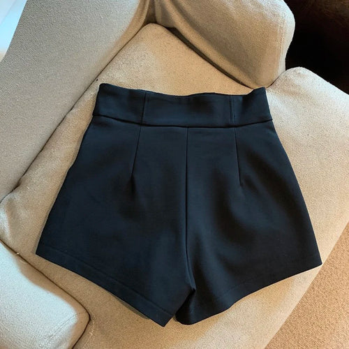 Celestial Comfort High-Waisted A-Line Shorts - Black Slim Fit, Harajuku-Inspired Hot Girl Casual Wear - Celestial Comfort Clothing