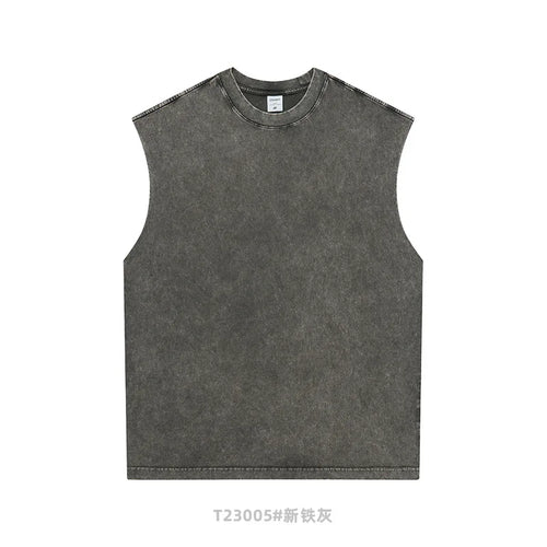 Obsidian Phoenix Unisex Luxury Batik Washed Tank Top - 250gsm Retro Loose-Fit Sleeveless Sport Tee