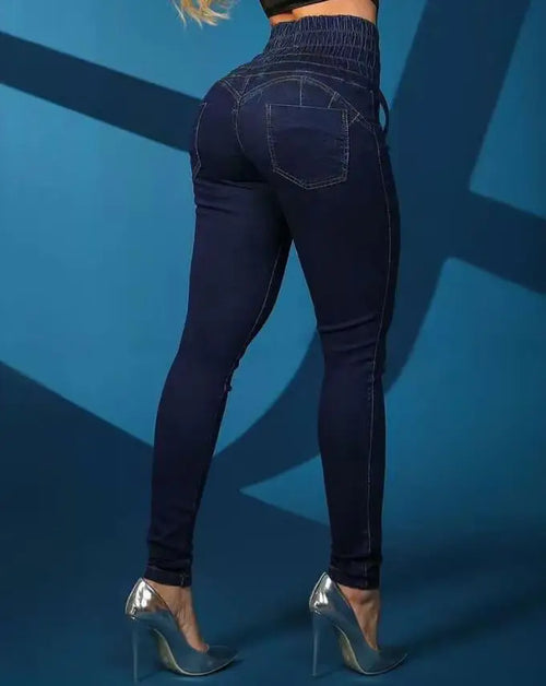 Obsidian Phoenix Women's High-Waist Skinny Jeans - Luxury Grommet Eyelet Lace-Up Denim Trousers with Pocket Design