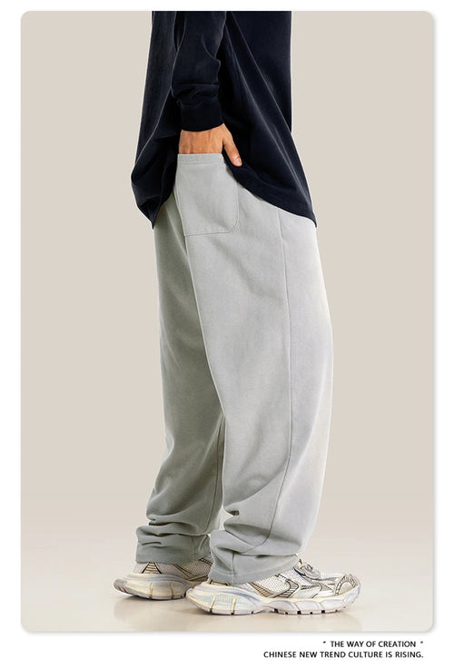 Obsidian Phoenix Unisex Luxury Monkey Washed Fleece Pants - 370gsm High Street Warm Oversized Straight Sweatpants