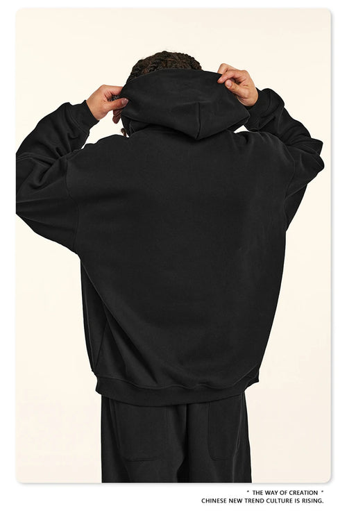 Obsidian Phoenix Unisex Luxury Solid Fleece Hoodie - 420gsm Retro Relaxed-Fit Warm Hooded Pullover
