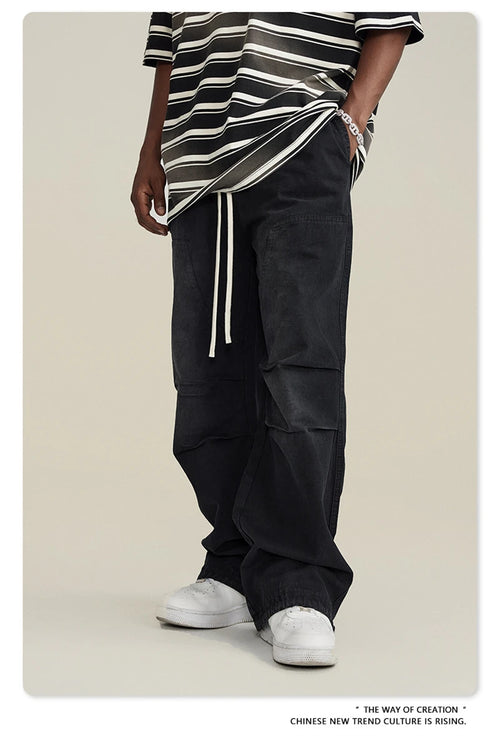 Obsidian Phoenix Unisex Luxury Monkey Washed Cotton Jogger Pants - 270gsm Loose-Fit High Street Cargo Trousers