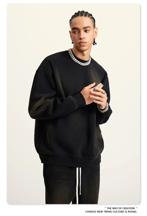 Obsidian Phoenix Unisex Luxury Gradient Fleece Sweatshirt - 375gsm Monkey Washed O-Neck Loose-Fit Pullover