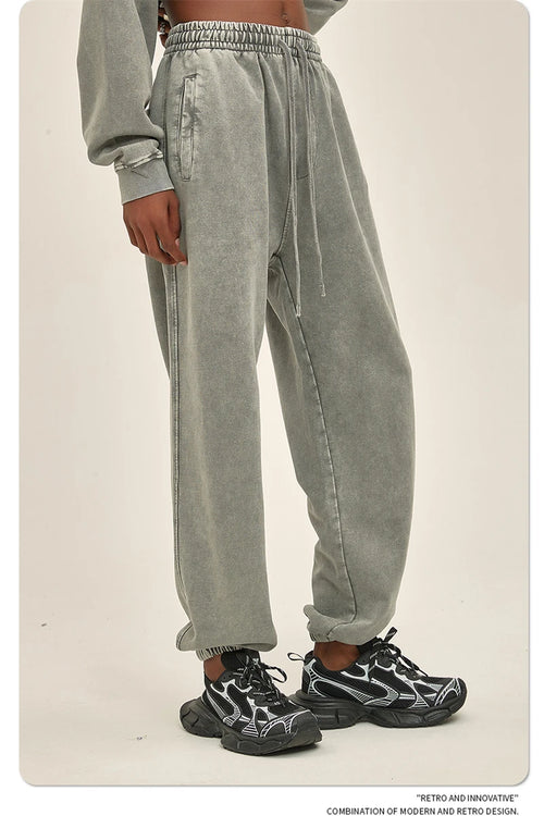 Obsidian Phoenix Luxury 420gsm Batik Washed Cotton Sweatpants - Unisex Loose-Fit Heavyweight Retro Joggers