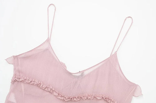 Celestial Comfort Ruffled Front Tie Tank Top - Semi-Sheer, Backless with Thin Straps, Sexy Women’s Camisole - Celestial Comfort Clothing