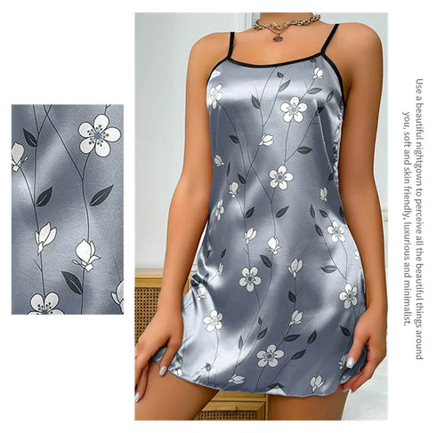 Obsidian Phoenix Women's Luxury Satin Floral Print Sleepdress