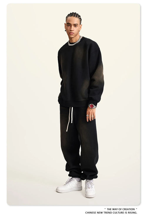 Obsidian Phoenix Unisex Luxury Gradient Fleece Sweatshirt - 375gsm Monkey Washed O-Neck Loose-Fit Pullover