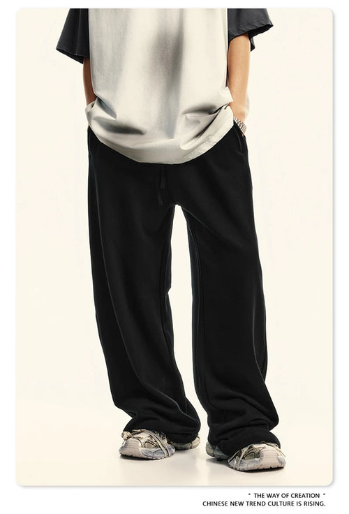 Obsidian Phoenix Unisex Luxury 100% Cotton Pants - 380gsm Oversized Straight-Leg Loose Trousers