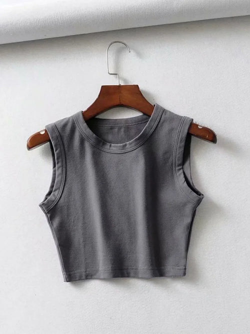 Celestial Comfort Vintage White Crop Top - Sleeveless Punk-Inspired Streetwear, Summer Korean Style - Celestial Comfort Clothing