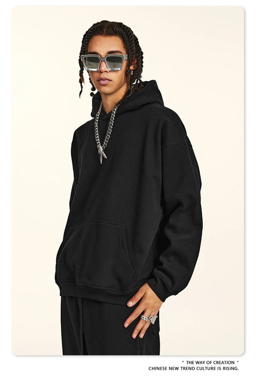 Obsidian Phoenix Unisex Luxury Solid Fleece Hoodie - 420gsm Retro Relaxed-Fit Warm Hooded Pullover