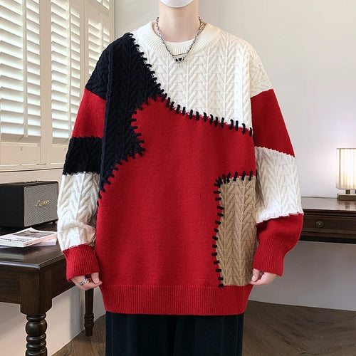 Obsidian Phoenix Luxury Cashmere Patchwork Sweater - High-End Thick Warm Men’s Christmas Pullover Jumper