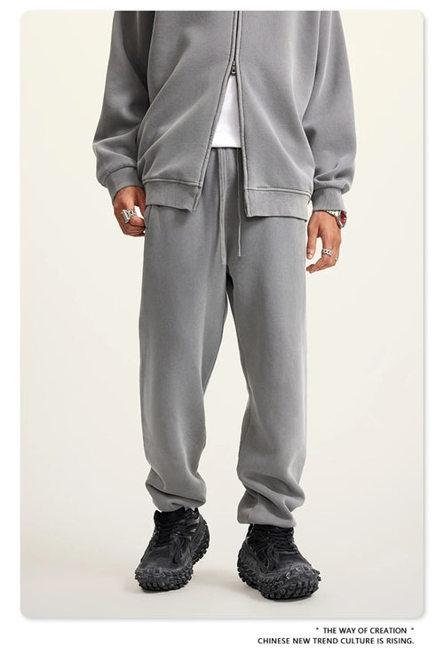 Obsidian Phoenix Luxury 355gsm Washed Fleece Sweatpants - Unisex Retro Loose-Fit Warm Joggers