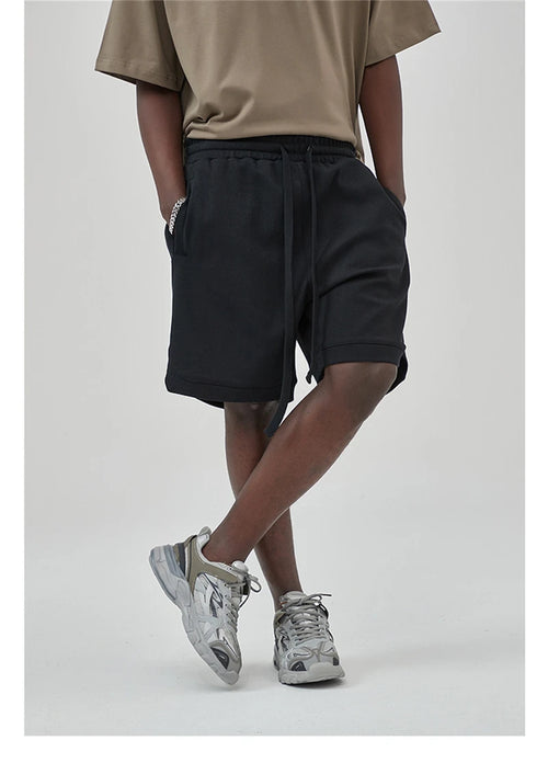 Obsidian Phoenix Unisex Luxury Solid Cotton Shorts - High Street Side-Slit Knee-Length Shorts