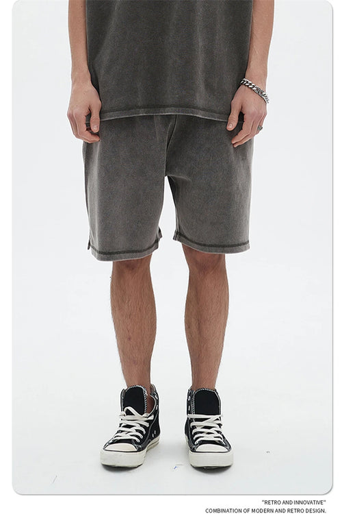 Obsidian Phoenix Unisex Luxury Batik Washed Shorts - 400gsm High Street Knee-Length Cotton Shorts