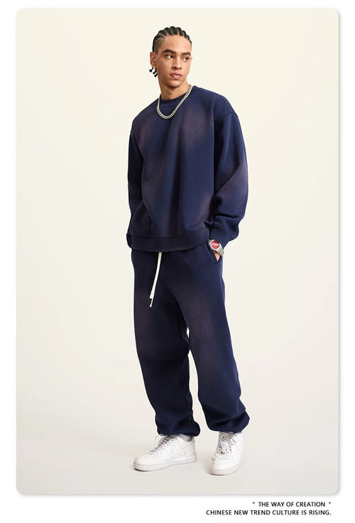 Obsidian Phoenix Unisex Luxury Gradient Fleece Sweatshirt - 375gsm Monkey Washed O-Neck Loose-Fit Pullover