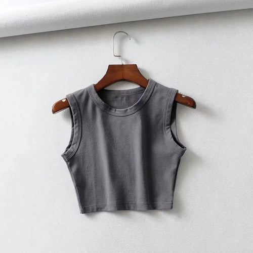 Celestial Comfort Vintage White Crop Top - Sleeveless Punk-Inspired Streetwear, Summer Korean Style - Celestial Comfort Clothing