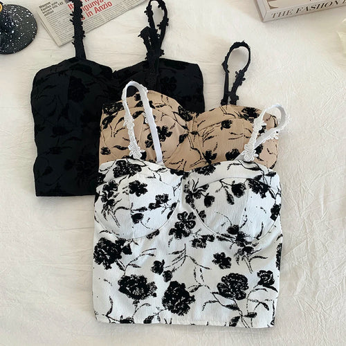 Obsidian Phoenix Women's Luxury Sweet Elastic Camisole - Padded Bra Spaghetti Strap Crop Top with Cute Print for Summer