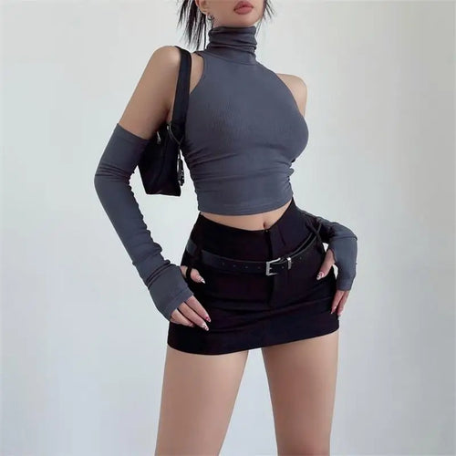 Celestial Comfort Turtleneck Crop Top - Oversleeve, Slim Fit Streetwear Tee - Celestial Comfort Clothing