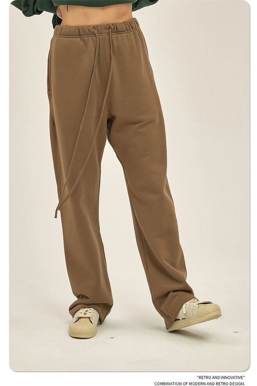Obsidian Phoenix Unisex Luxury Loose Straight Pants - 365gsm Solid Drawstring Trousers