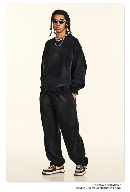 Obsidian Phoenix Unisex Luxury Monkey Washed Fleece Sweatshirt - 332gsm Vintage Loose-Fit Knitted O-Neck Pullover