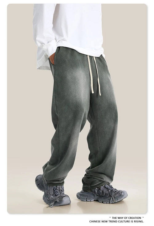 Obsidian Phoenix Unisex Luxury Monkey Washed Fleece Pants - 370gsm High Street Warm Oversized Straight Sweatpants