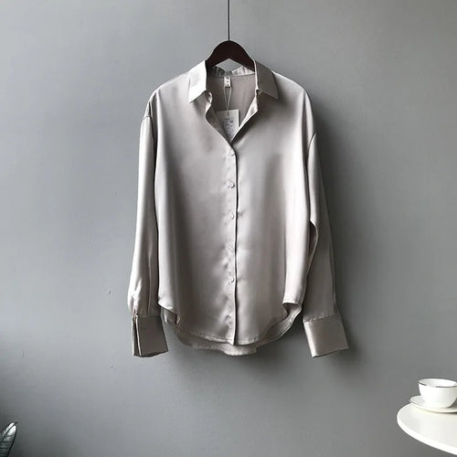 Celestial Comfort Vintage Silk Shirt - Button-Up Satin Blouse, Elegant Long Sleeve Office Top for Women - Celestial Comfort Clothing