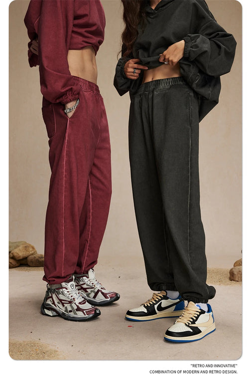 Obsidian Phoenix Unisex Luxury Washed Sweatpants - 450gsm Vintage Heavyweight Distressed Joggers