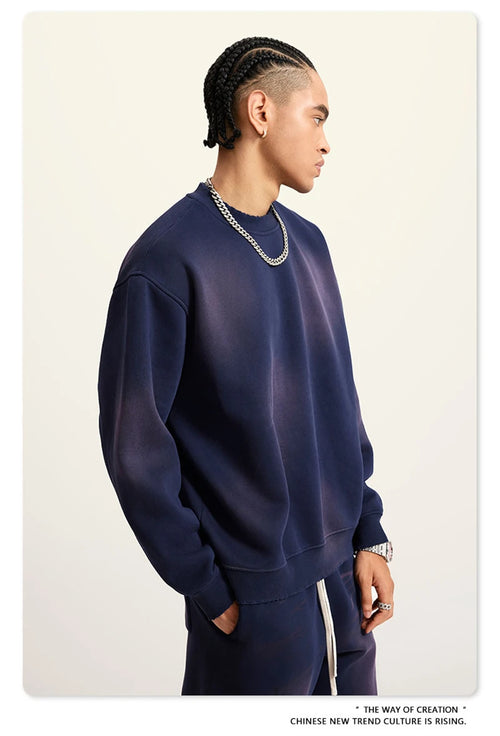 Obsidian Phoenix Unisex Luxury Gradient Fleece Sweatshirt - 375gsm Monkey Washed O-Neck Loose-Fit Pullover