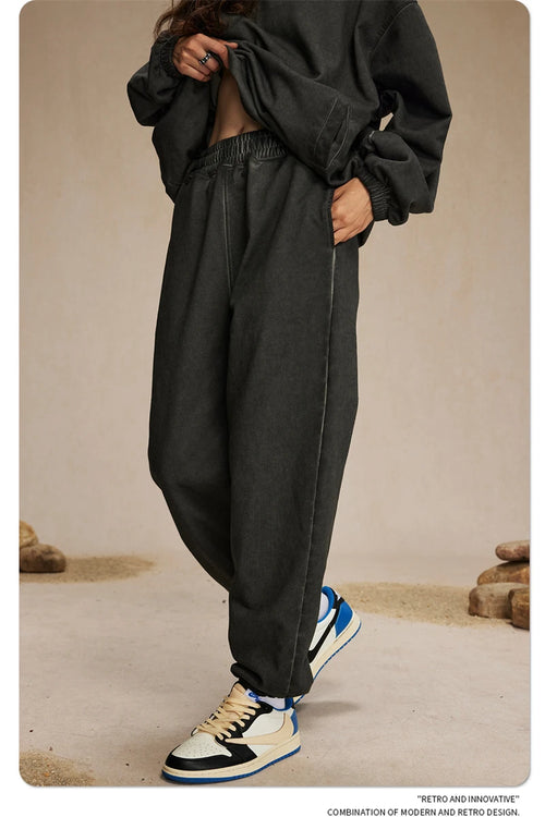 Obsidian Phoenix Unisex Luxury Washed Sweatpants - 450gsm Vintage Heavyweight Distressed Joggers