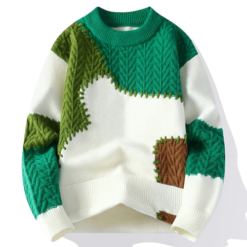 Obsidian Phoenix Luxury Cashmere Patchwork Sweater - High-End Thick Warm Men’s Christmas Pullover Jumper