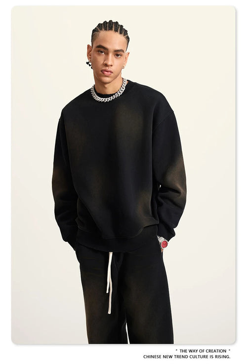 Obsidian Phoenix Unisex Luxury Gradient Fleece Sweatshirt - 375gsm Monkey Washed O-Neck Loose-Fit Pullover