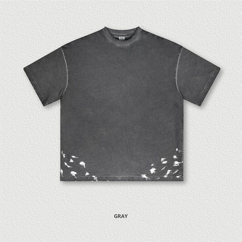 Obsidian Phoenix Unisex Luxury Heavyweight Washed T-Shirt - 310gsm Oversized Splash-Ink Cotton Tee