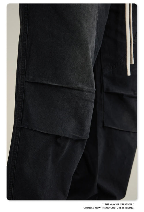 Obsidian Phoenix Unisex Luxury Monkey Washed Cotton Jogger Pants - 270gsm Loose-Fit High Street Cargo Trousers